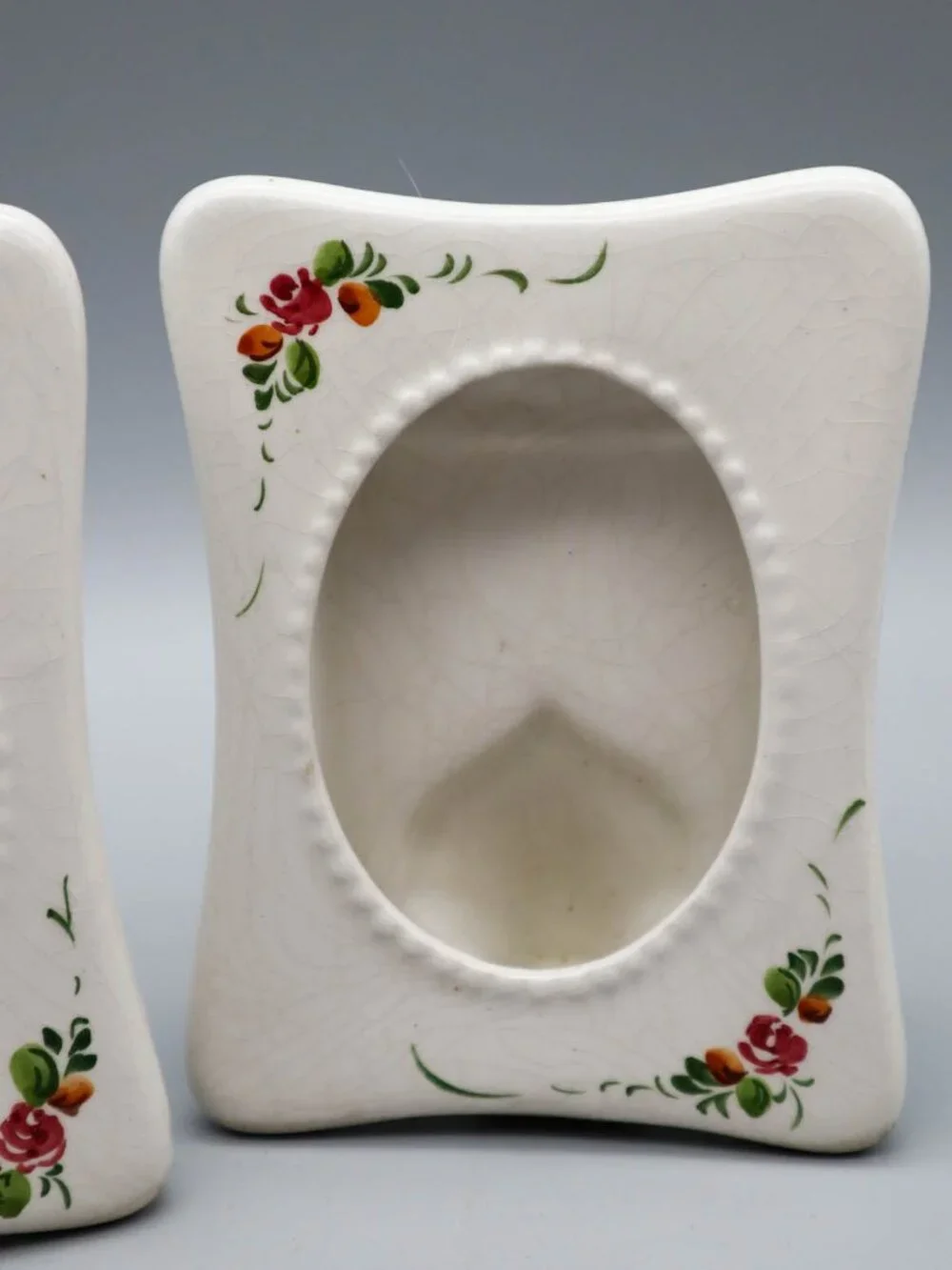 2 Vintage Small Porcelain Photo Standing Frames Floral Painted Cottagecore